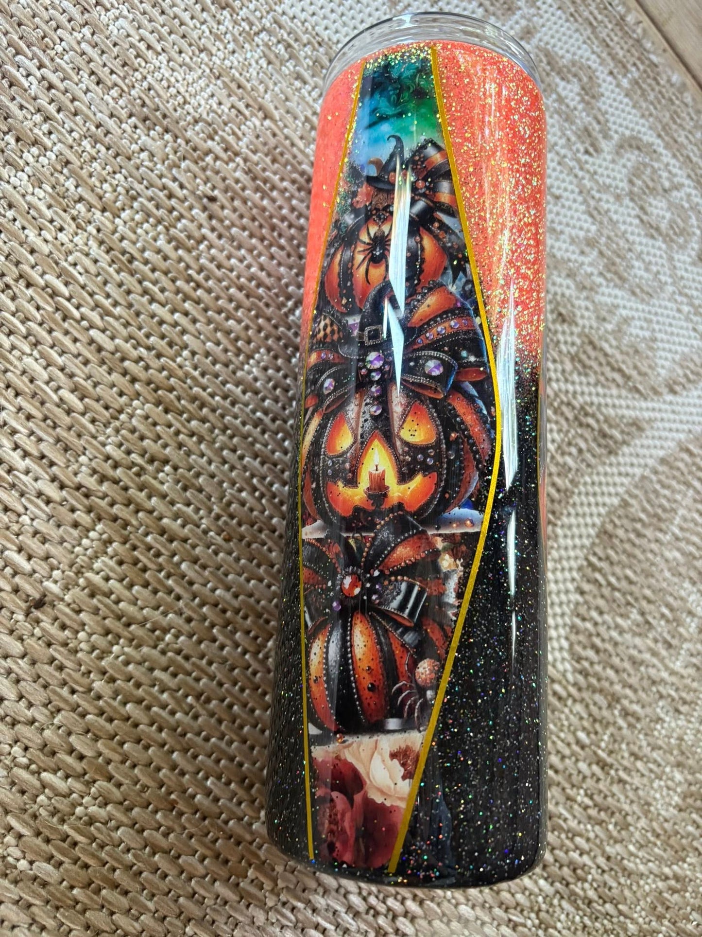 30 oz Skinny Straight Tumbler/Halloween Hourglass shaped Vinyl with glitter