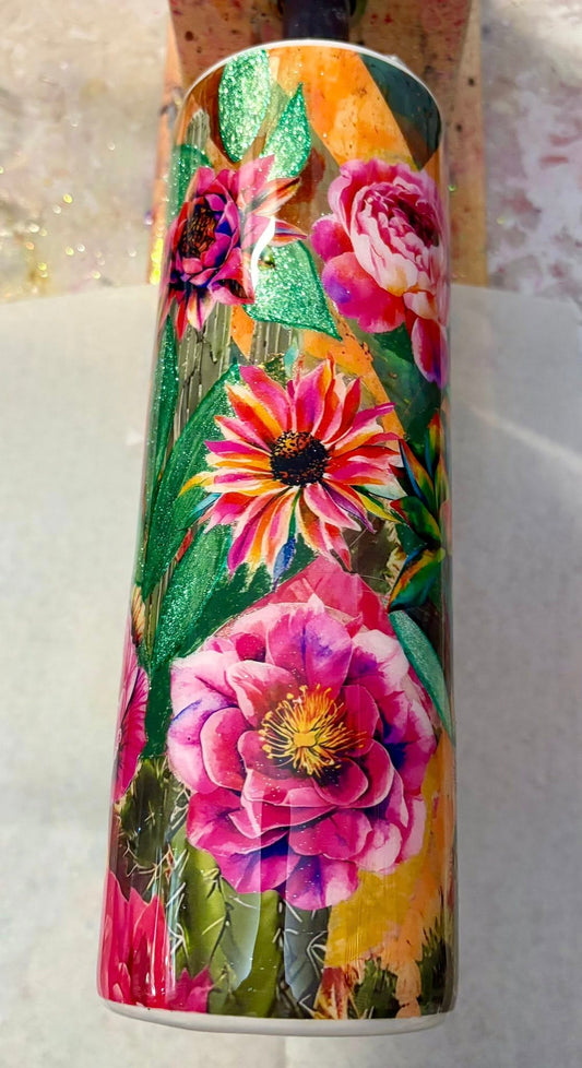 20 oz Cacti Tumbler with bright flowers