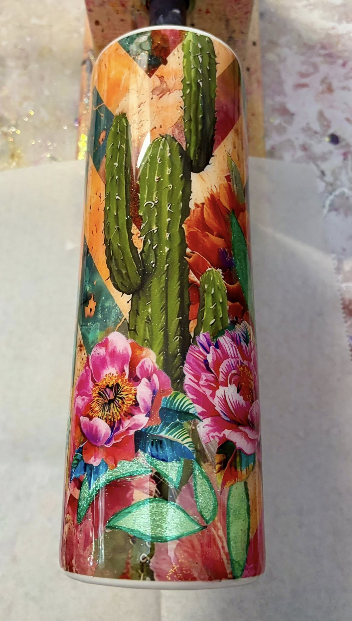 20 oz Cacti Tumbler with bright flowers