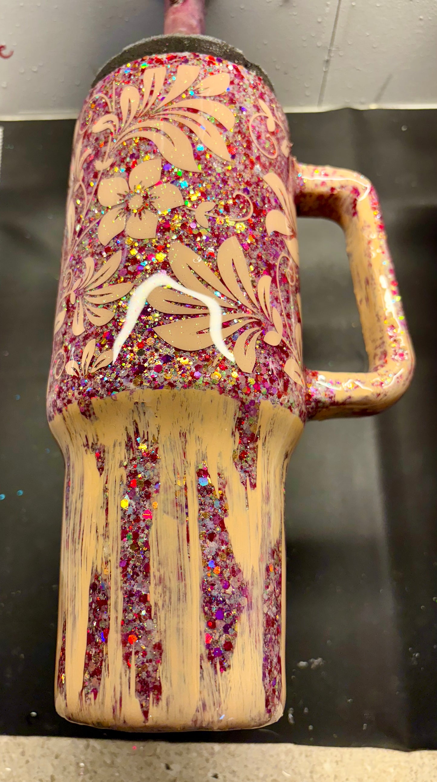 40 oz Floral stencil “Glow” tumbler