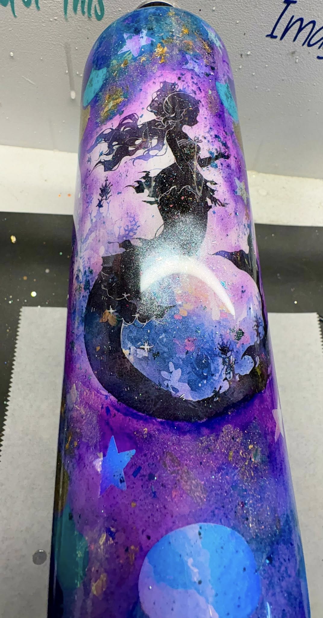 30 oz Skinny Straight Tumbler with handmade handle/Mermaid