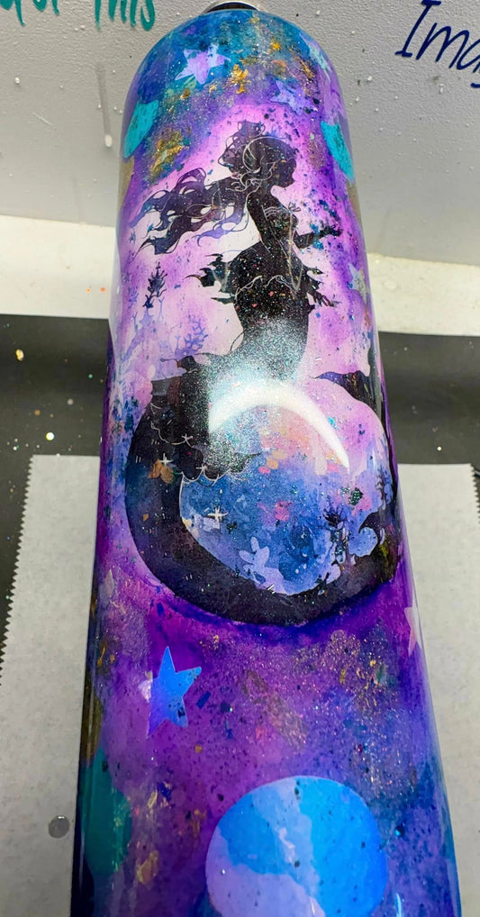 30 oz Skinny Straight Tumbler with handmade handle/Mermaid