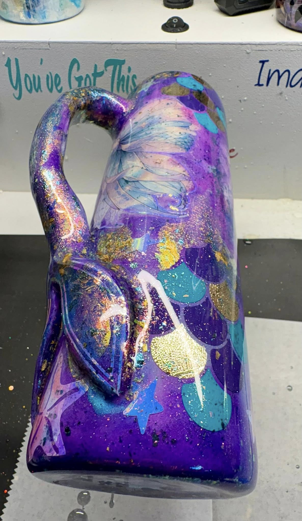30 oz Skinny Straight Tumbler with handmade handle/Mermaid