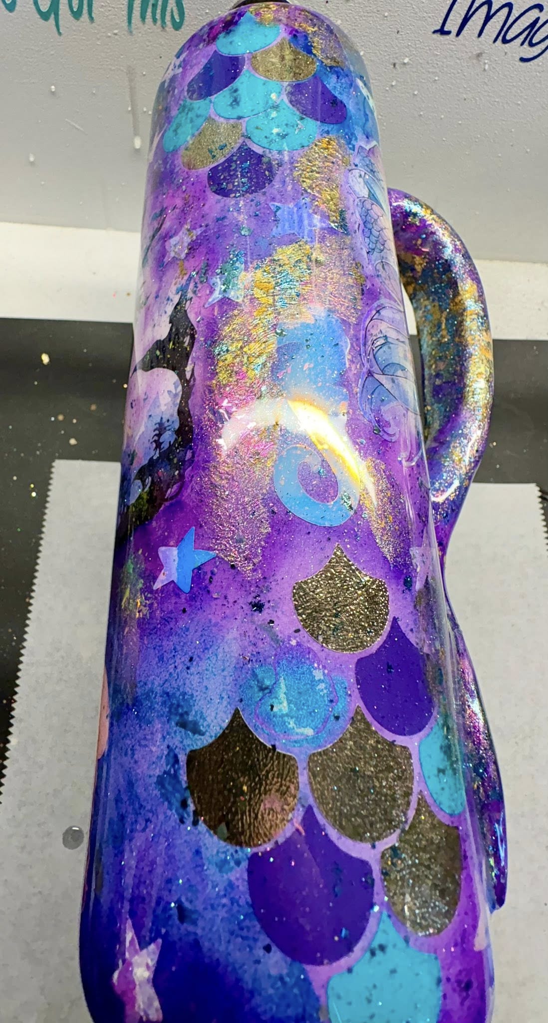 30 oz Skinny Straight Tumbler with handmade handle/Mermaid