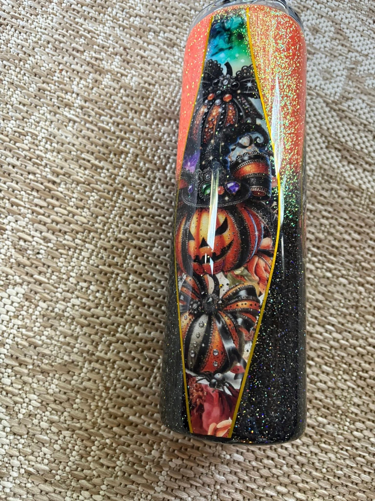 30 oz Skinny Straight Tumbler/Halloween Hourglass shaped Vinyl with glitter