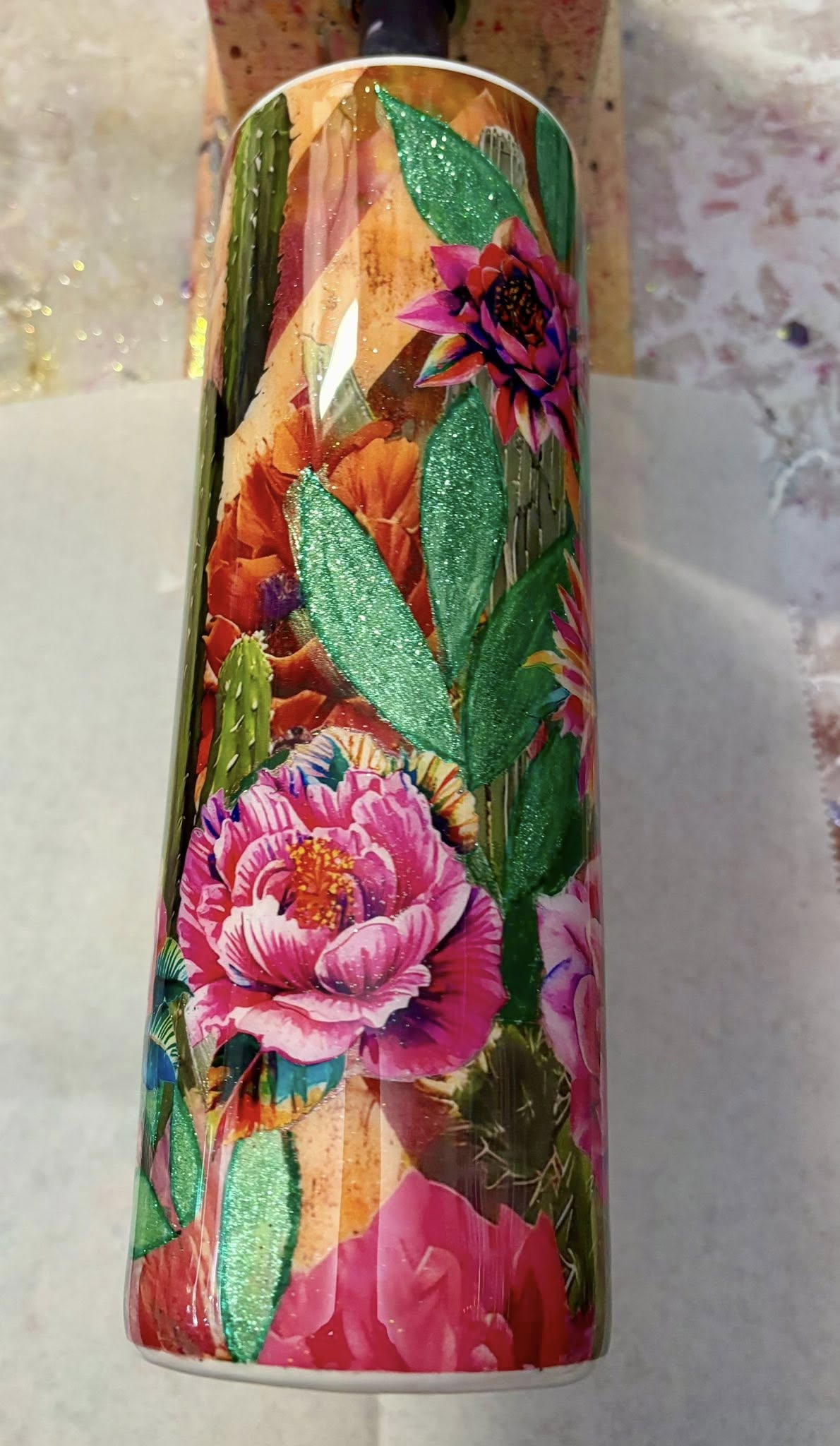 20 oz Cacti Tumbler with bright flowers