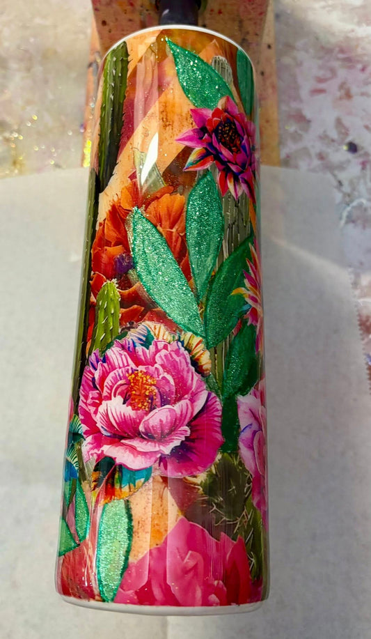 20 oz Cacti Tumbler with bright flowers