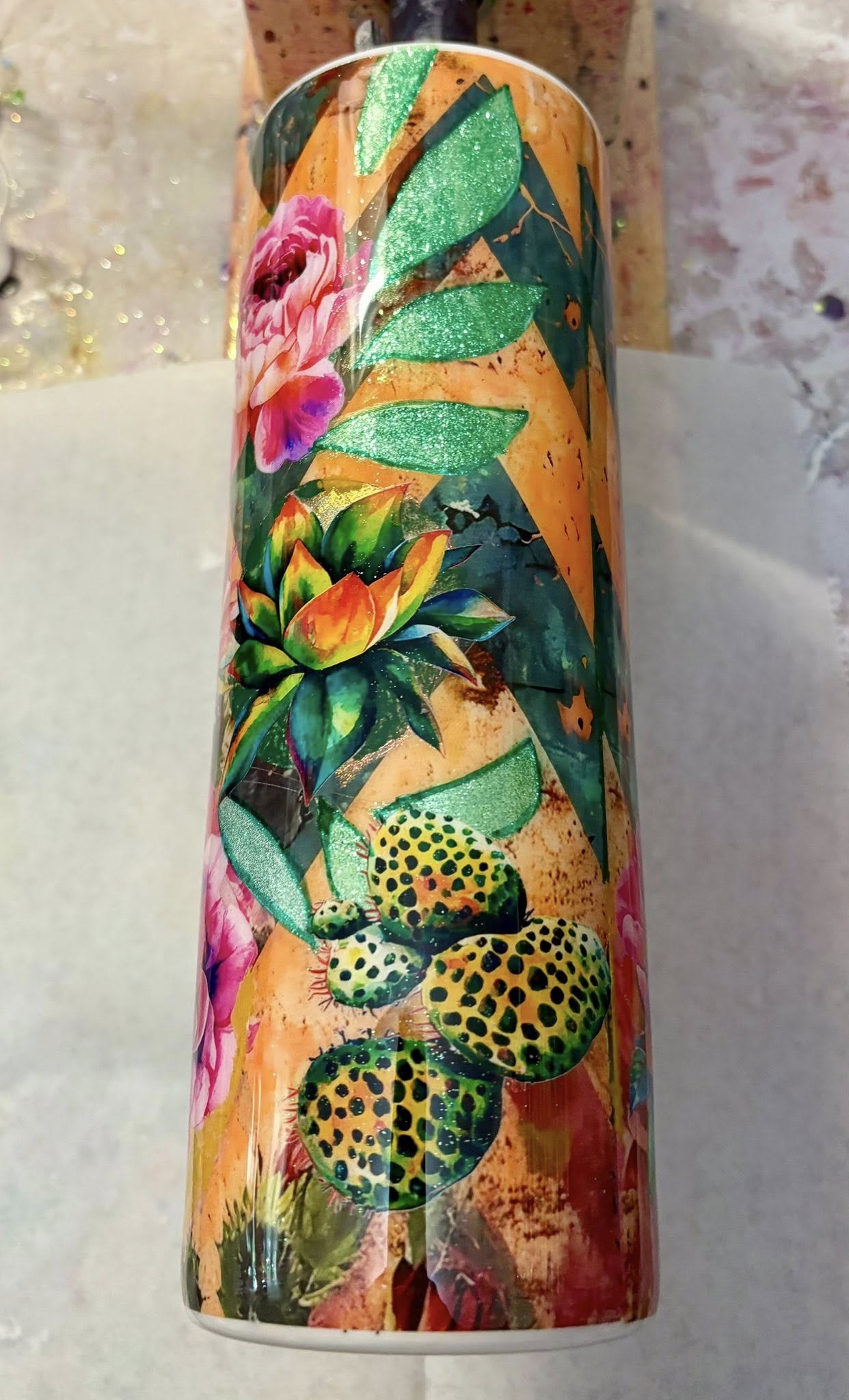 20 oz Cacti Tumbler with bright flowers