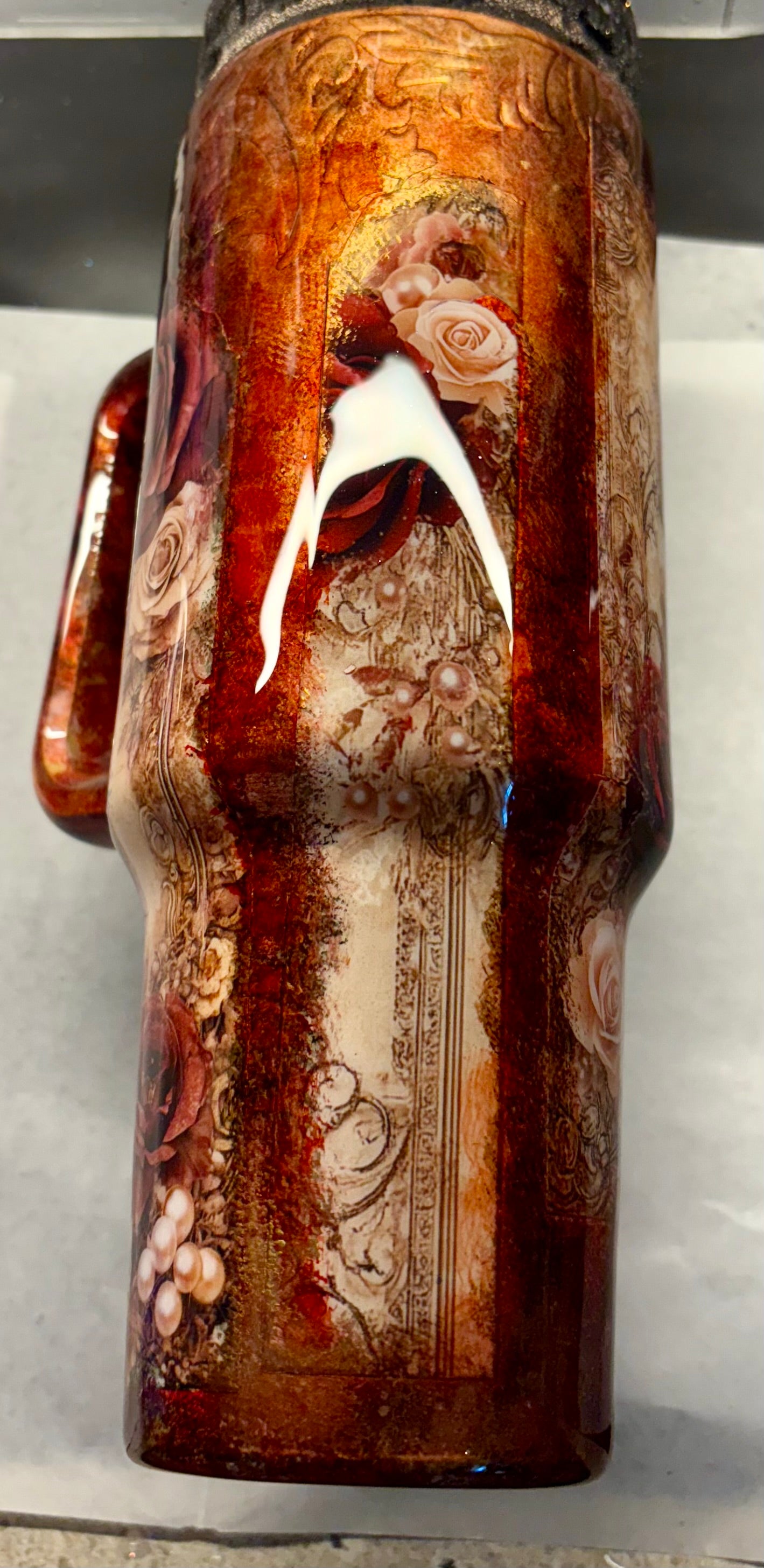 40 oz Gorgeous crimson & gold alcohol ink travel tumbler