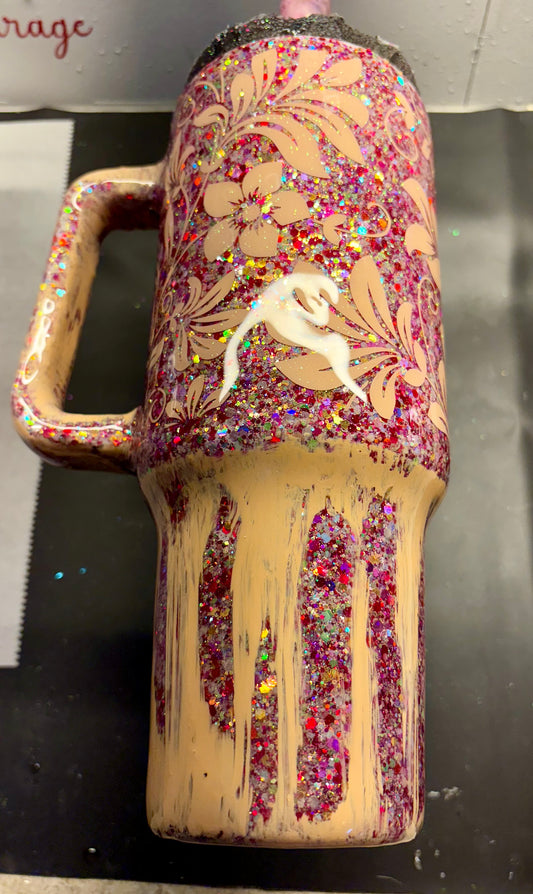 40 oz Floral stencil “Glow” tumbler