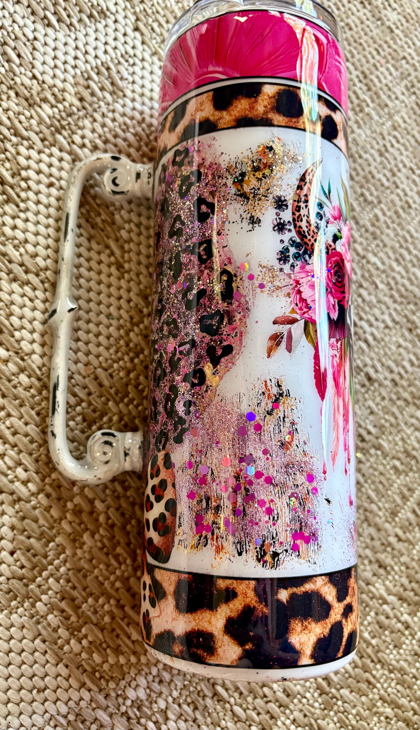 30 oz Skinny Leopard/Pink Cow Tumbler with handle