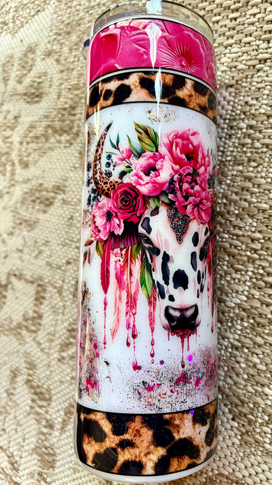 30 oz Skinny Leopard/Pink Cow Tumbler with handle