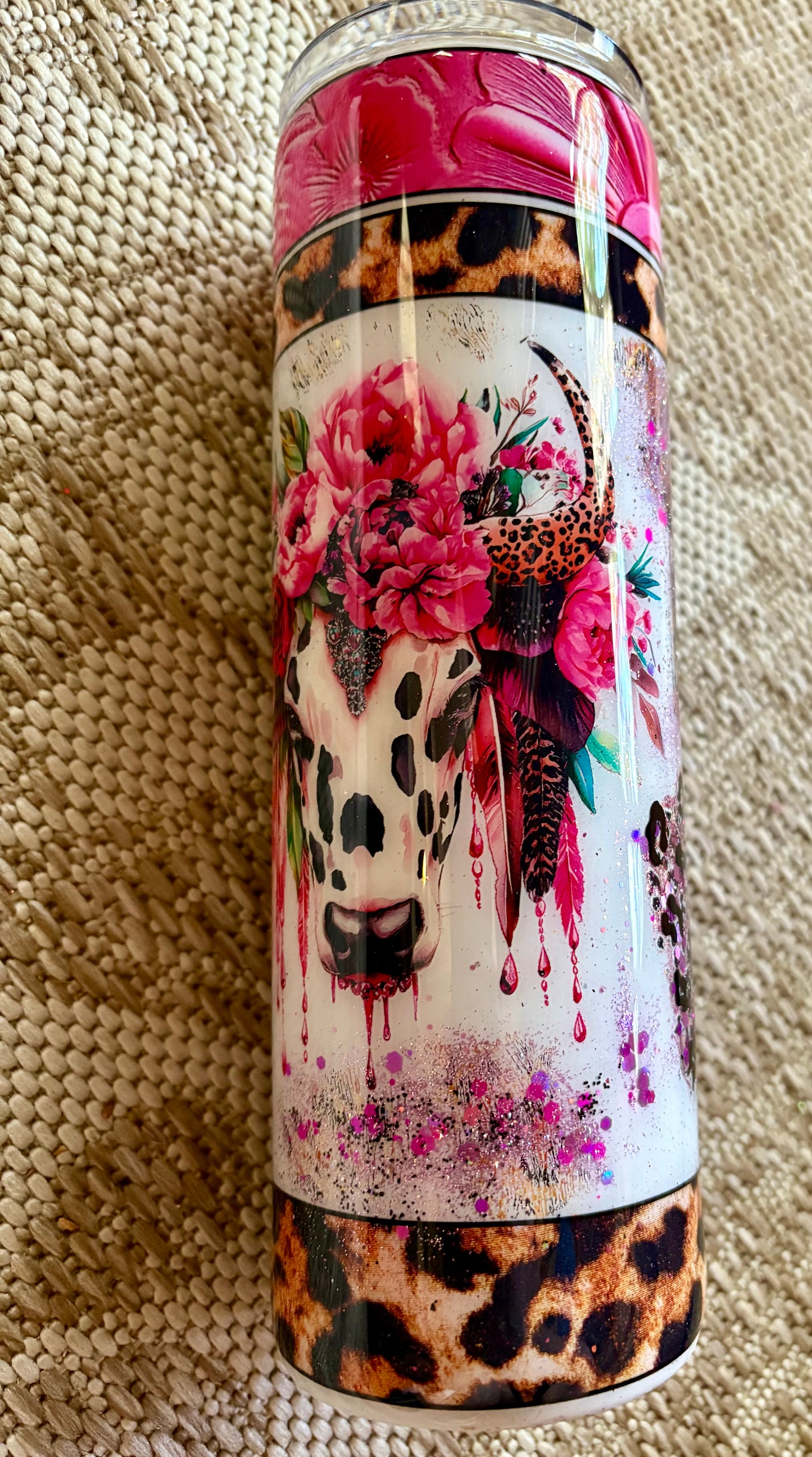30 oz Skinny Leopard/Pink Cow Tumbler with handle