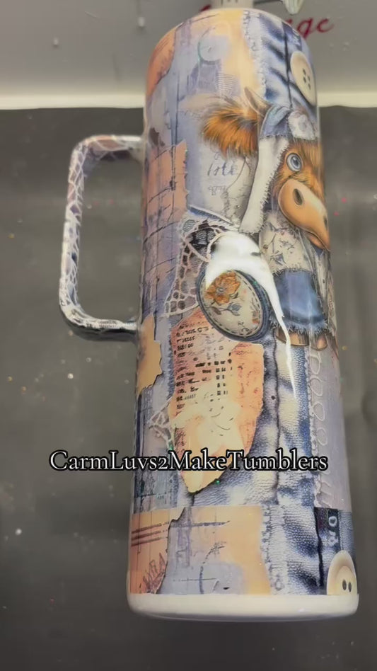 Patchwork Bear 30 oz skinny with handle