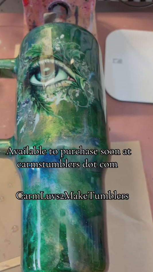 Gorgeous alcohol ink & mica swirl with Eyes decal