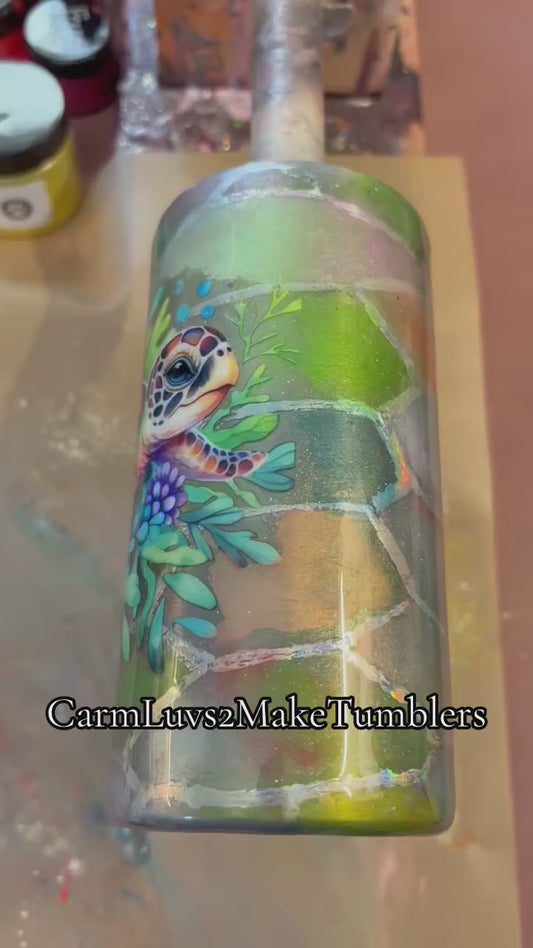 16 oz skinny handle sea turtle